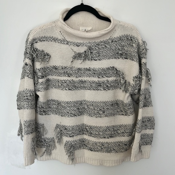 Lou & Grey Fringe BOHO Sweater Mock Neck Knit Size S - Picture 2 of 6
